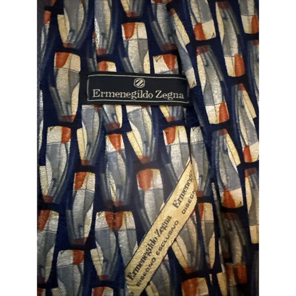 Ermenegildo Zenga Men’s Tie Blue Rust Tan Yellow 100% Silk 4” Italian EUC - Picture 4 of 6